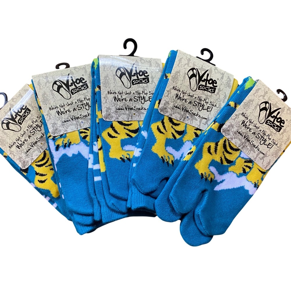 V-Toe Flip Flop Socks Lot of 5 Tabi Big Toe Socks‎ Unisex Tiger Scene NEW
